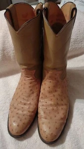 JUSTIN FULL QUILL OSTRICH BOOTS *TAN/BROWN/BEIGE * 7.5 B - Picture 1 of 11