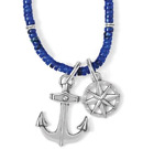 Brighton ANCHOR & SOUL Navy Blue Nautical Beaded Compass Necklace MSRP $148  NEW
