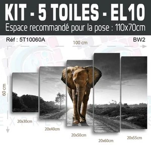 100X60Cm - Kit 5 Lienzos Impresos Cuadro Decorativo - Elefante EL10BW2-5T10060A - Bild 1 von 11