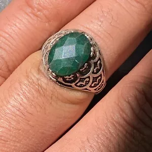 wow 925 Sterling Silver ring natural untreated green emerald gemstone زمرد طبيعي - Picture 1 of 10