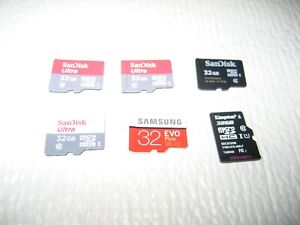 Lot of 6 - Micro SD 32GB HC Card, SanDisk, Samsung, Kingston, PNY