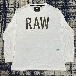 G Star Raw Originals White Long Sleeve T-Shirt Camo "Raw" Logo Crew Men's XL - Picture 1 of 17