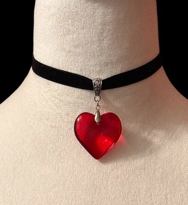 Red Crystal Heart Pendant on an Adjustable Black Velvet Choker Necklace New - Image 1 of 4