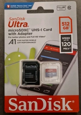 SanDisk Ultra MicroSDXC UHSI Class 10 512GB - UK Genuine Sealed MicroSD SD Card - Image 1 of 2