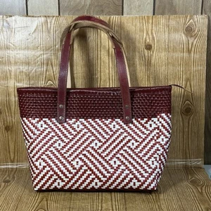 Handgewebte Handwerker Tasche geometrisch Chevron oder Fischgrät rot und weiß 18”x11,5” - Bild 1 von 21