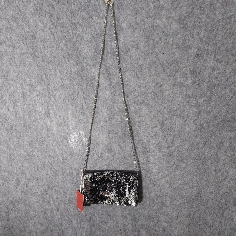 Bolsa Mossimo tiracolo lantejoulas metálicas noite embreagem três dobras prata corrente - Imagem 1 de 4