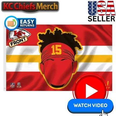 Kansas City Chiefs 3'x5' Flag, Mahomes Head Logo, Tailgate Banner, KC Fan Gift 6 - Image 1 of 3