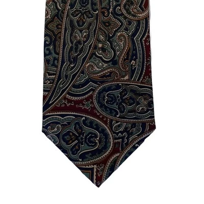 Vintage Christian Dior Monsieur Silk Paisley Tie, Burgundy, Gold, 56" Long - Image 1 of 4