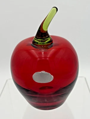 4.25" Ruby Red Rainbow Art Glass Apple Paperweight #833 - Image 1 of 4