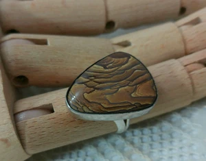 Stunning Picture Jasper Stone Textured Grain Sterling Silver Triangular Ring 6.5 - Picture 1 of 24