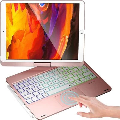 For iPad 10/9/8/7th Gen 10.2" Backlit Touchpad Keyboard Case Cover With Rotate~ - Image 1 of 4