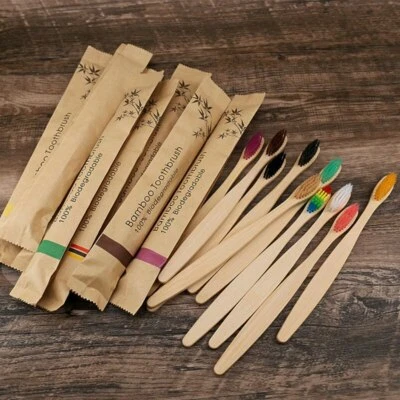 Eco Friendly Bamboo Toothbrush Natural Biodegradable Wood Adult & Child Sizes