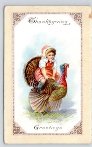 POSTKARTE THANKSGIVING JUNGES MÄDCHEN REITET TÜRKEI GEPRÄGT - Bild 1 von 2