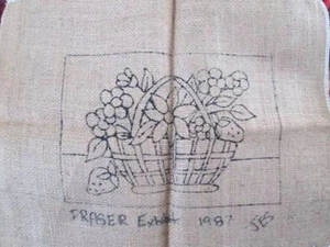 Basket of Flowers & Strawberries Rug Hooking Burlap Canvas 5.5x8 Inches - Picture 1 of 1