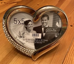 NEW Green Tree Gallery Rhinestone Silver Tone Heart Frame For 5” X 5” Wedding - Picture 1 of 4