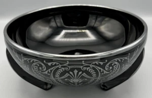 Duncan Miller Rocket Centerpiece Bowl Black Amethyst Glass Silver Overlay - Picture 1 of 10