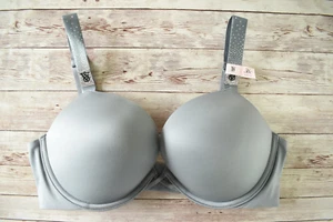 Victoria's Secret 36C *BOMBSHELL* +2 CUPS STREUS GLANZ TRÄGER PUSH-UP BH grau - Bild 1 von 5