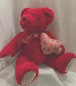 Oso de peluche Dan Dee rojo sentado abrazable felpa suave 19" corazón metálico vintage - Imagen 1 de 6