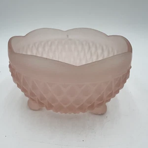 Indiana Glass Bowl Candy Dish Diamond Point Footed Frosted Pink Scalloped Edge  - Picture 1 of 4