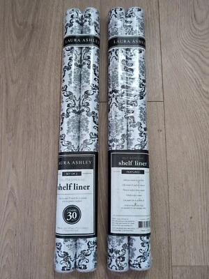 NOS Laura Ashley Self-Adhesive Shelf Liner Black Grey LA-99800 2 Sets (4 Rolls) - Image 1 of 3