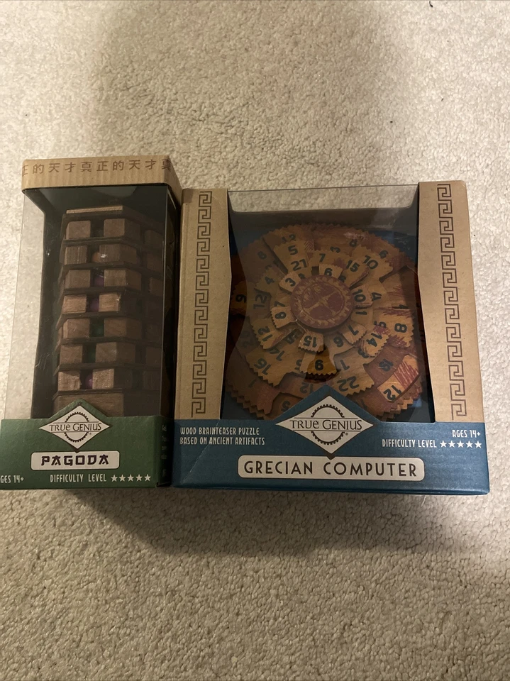 True Genius Grecian Computer & Pagoda Puzzle Brain Teaser  Wood Jigsaw NEW - Image 1 of 1