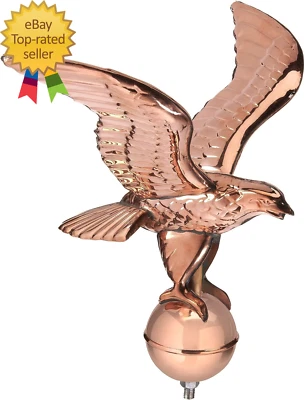 Pure Copper Eagle with Ball Flagpole Topper, 16" Wingspan, by - Image 1 of 2