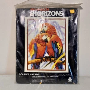 1986 Monarch Horizons Crosstitch Kit Scarlet Macaws Vintage NEW Sealed - Picture 1 of 3