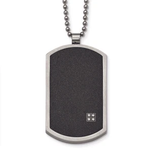 Chisel Stainless Steel Brushed LaserCut Black IP-Plated CZ Dogtag Necklace 24" - Picture 1 of 2
