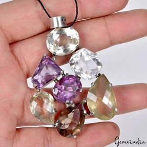 Enorme colgante de plata de ley 925 con múltiples piedras preciosas únicas de 34,60 Gm hecho a mano ~ - Imagen 1 de 9