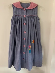Beaux Et Belles New Orleans Girls Dress SZ 7 Navy/Red Check Flower Pot/Can - Picture 1 of 5
