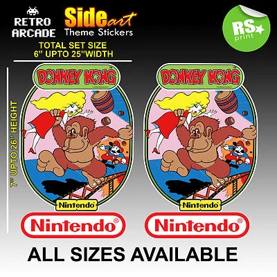 Donkey Kong Arcade Side Artwork Sticker Graphic set /logos  Laminated All Sizes  - Image 1 of 3
