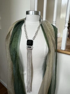 Halskette, dicke Kette, schwarzer Harz Anhänger, Metall Wasserfall Charm, Hakenverschluss.! - Bild 1 von 7