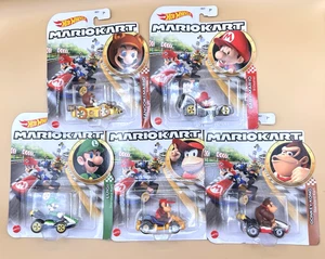 Set of 5 Hot Wheels Mario Kart Luigi Baby Mario Diddy Donkey Kong Tanooki 1:64 - Picture 1 of 1