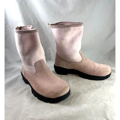 Lands End Pink Suede Winter Boots Fleece Lined Mid Calf Size 8.5 B Zip Closure - Image 1 of 4