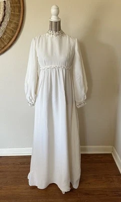 Vintage 60s Emma Domb White Empire Waist wedding Dress Puff Sleeve Woman's M - Image 1 of 4