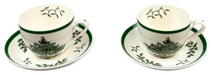 Spode Christmas Tree Cups and Saucers England VTG Set of 2 - Picture 1 of 4