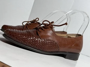 Womens Trotters Brown Leather Basket Weave Lace-up Oxford Shoes Size 7 - Picture 1 of 14