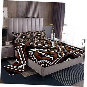 Rustic Western Bed Sheets For Men,Southwestern Aztec Sheet Set King Multi 11 - Picture 1 of 6