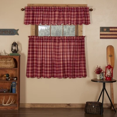 Braxton Apple Red Curtain Set (1 Valance 16x72 ; 2 Tier 36x36) VHC Brands Foto 1 de 4