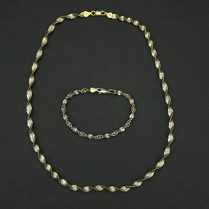 Vintage Silver 925 Necklace & Bracelet Jewellery Set Cyprus Gold Plated Twisted - Picture 1 of 9