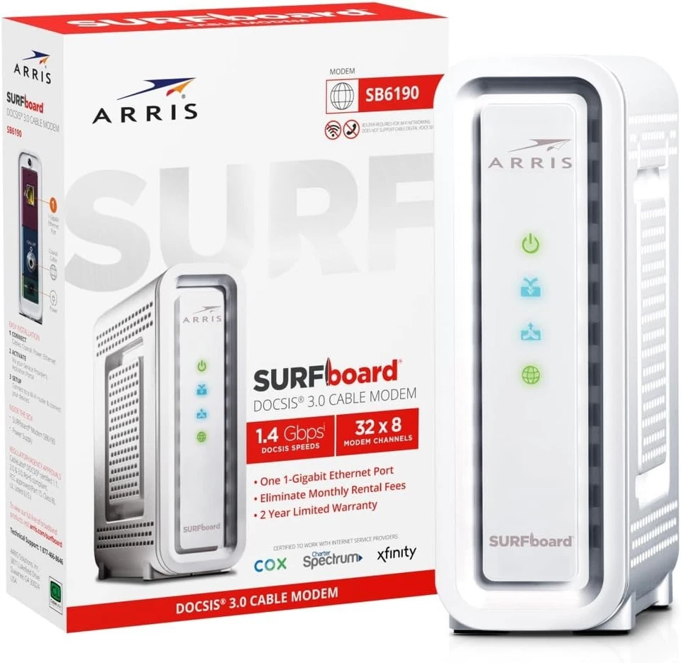 ARRIS SURFboard SB6190 DOCSIS 3.0 32 x 8 Gigabit Cable Modem White  - Image 1 of 1