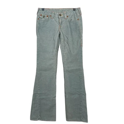 True Religion Pants Womens 28 Joey Mint Green Corduroy Low Rise Flare Y2K - Image 1 of 4