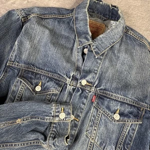 Levis Jacket Mens XL Blue Denim Trucker Classic Button Front Red Tab Pockets - Picture 1 of 19