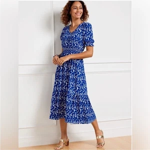 TALBOTS STRETCH CREPE SMOCKED MIDI DRESS - SHADOW PAISLEY Size 4 - Picture 1 of 8