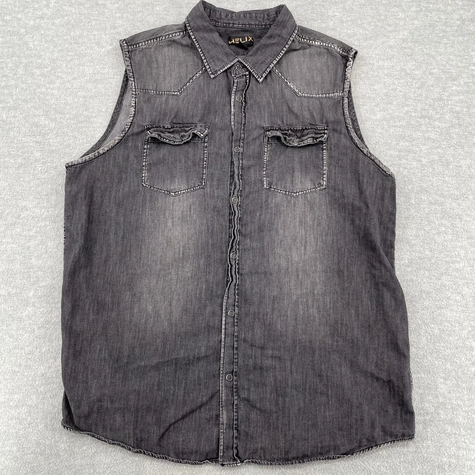 Y2K Helix Button Up Shirt Adult XL Extra Large Black Sleeveless Skate Grunge Vtg - Image 1 of 4