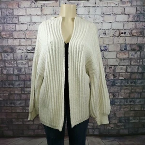 Womens Long Sleeve Sweater Ribbed Open Front White Kimono Cardigan NWT Jr Size M - Picture 1 of 10