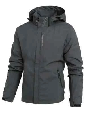 Mens Waterproof Windbreaker Rain Jacket Hooded Soft Shell  Outdoor Grey Coat - Image 1 of 4