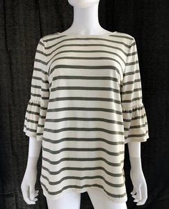 MAX STUDIO Damen Oberteil Pullover Bluse weiß grau gestreift 3/4 Glockenärmel Gr. L - Bild 1 von 11