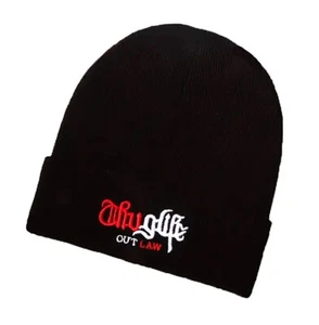 THUG~LIFE Outlaw Embroidered Logo Knit Beanie Cap/Hat, Black - Unisex Adult - Picture 1 of 1