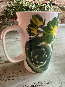 Starbucks 2014 mug Green Dot with Floral Decoration 16 ounce - Picture 1 of 7